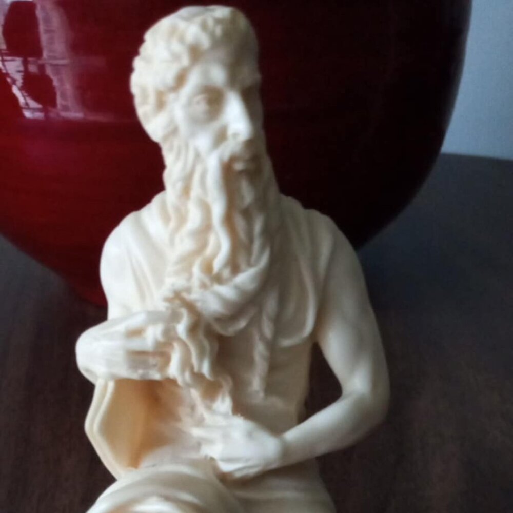 Vintage Sculpture of Moses Holding Tablet of Ten Commandments